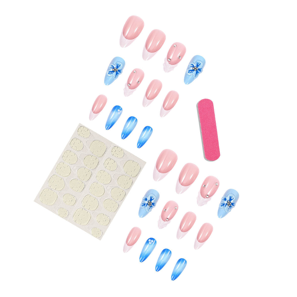 No.F597 Blue Flower Fingernails Patch 24pcs/Set