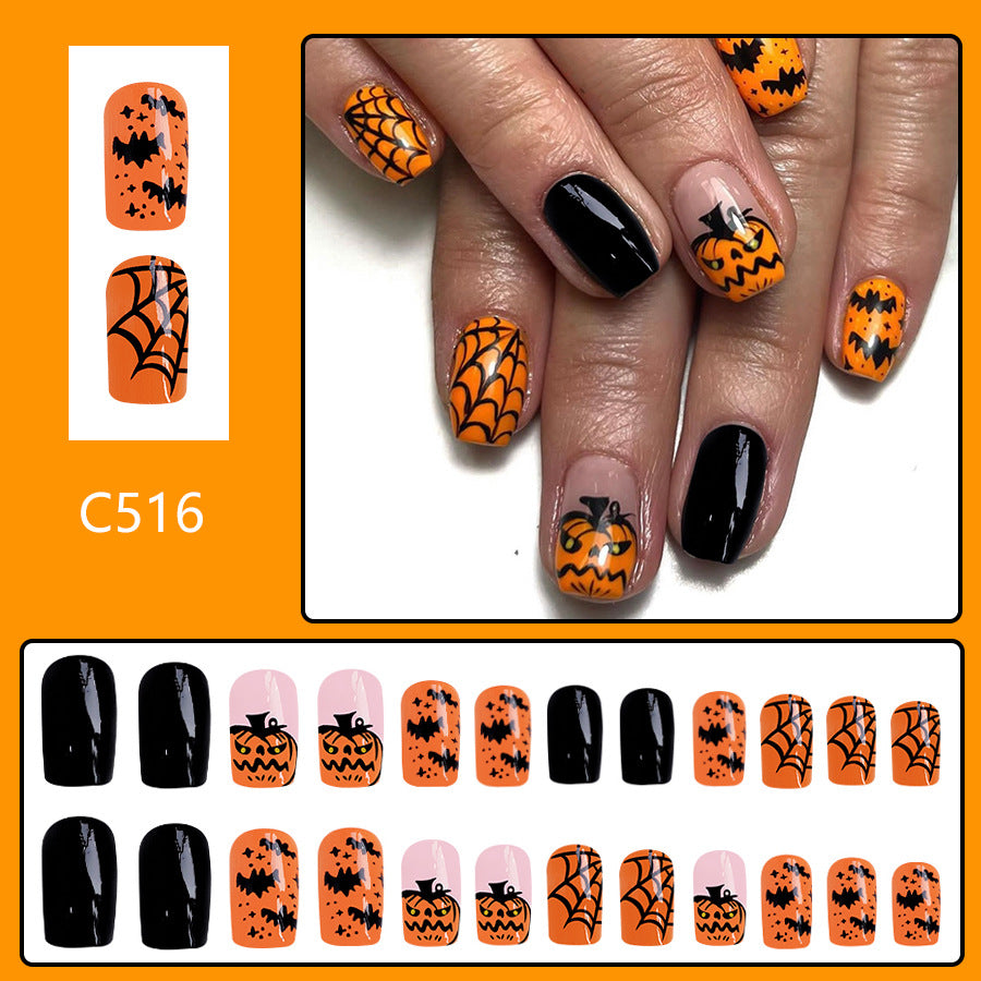 No.AW21 Halloween Pumpkin Bat Fingernails Patch 24pcs/Set