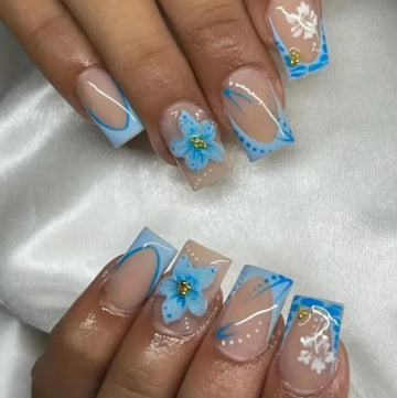 No.F406 Blue Flower Fingernails Patch 24pcs/Set