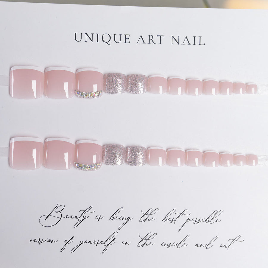 No.179 Glitter Pink Diamond Toenails Patch 24pcs/Set