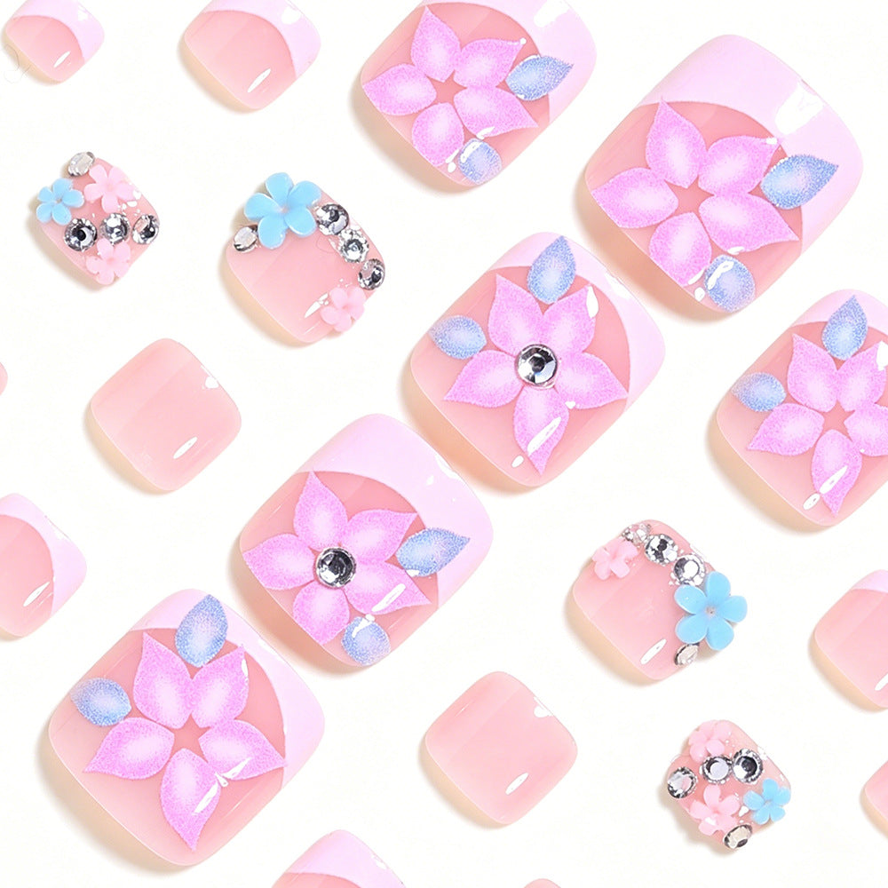 No.742 Pink Flowers Toenails Patch 24pcs/Set