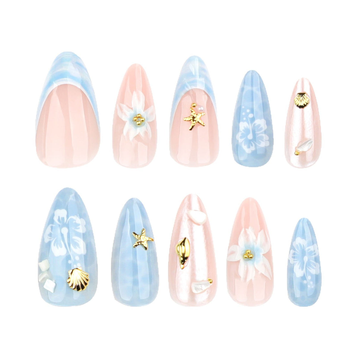 No.F637 Blue Beach Fingernails Patch 24pcs/Set