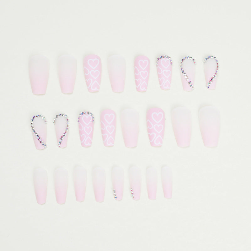 No.F461 Pink Heart Fingernails Patch 24pcs/Set