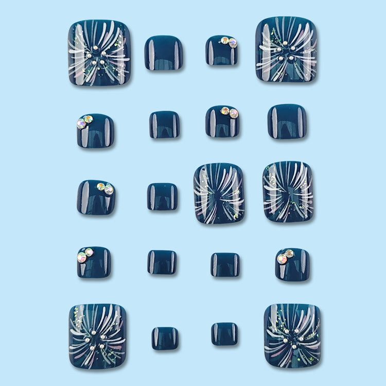 Vibrant Fireworks Blue Toe Nails 24pcs/Set