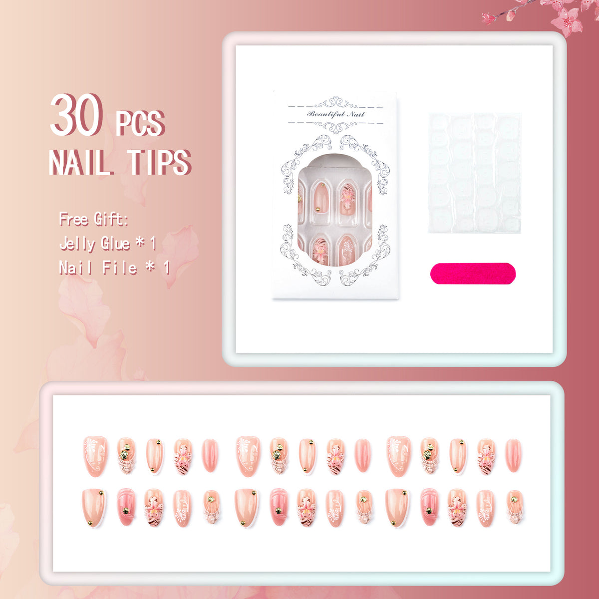 No.BH64 Flowers Fingernails Patch 24pcs/Set