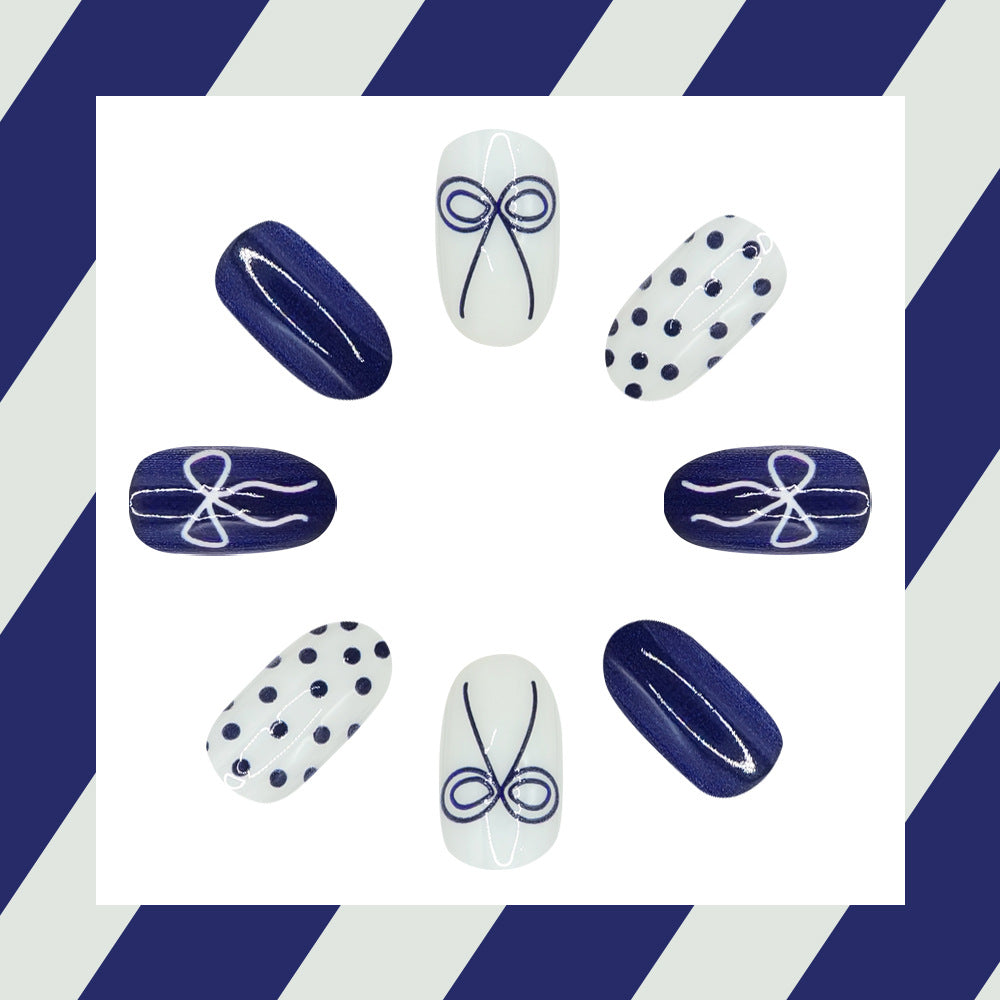 No.F756 Dark Blue Bow Fingernails Patch 24pcs/Set