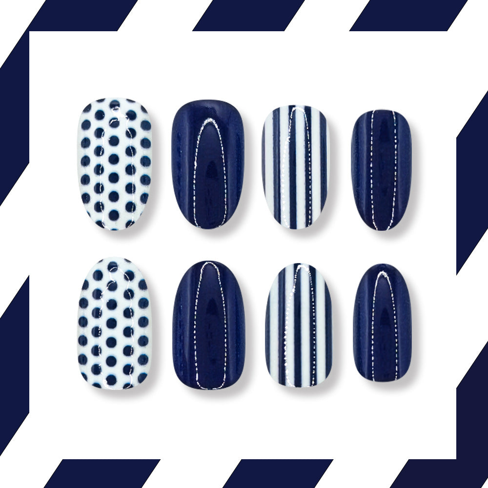 No.F767 Striped Navy Blue Fingernails Patch 24pcs/Set