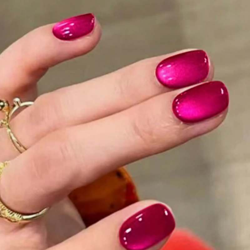 No.F669 Rose Red Cat's Eye Fingernails Patch 24pcs/Set