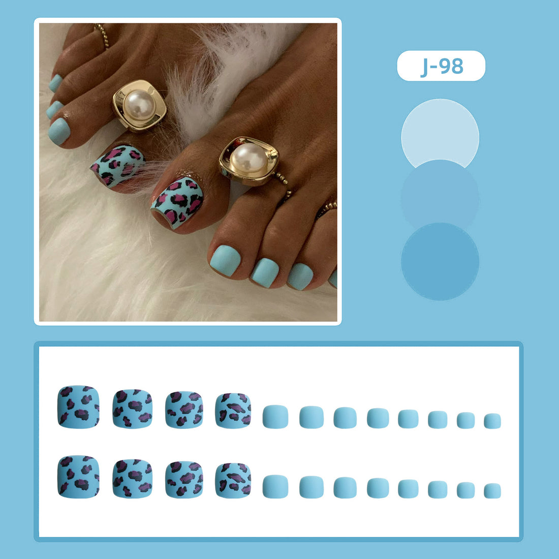No.555 Blue Leopard Toenails Patch 24pcs/Set
