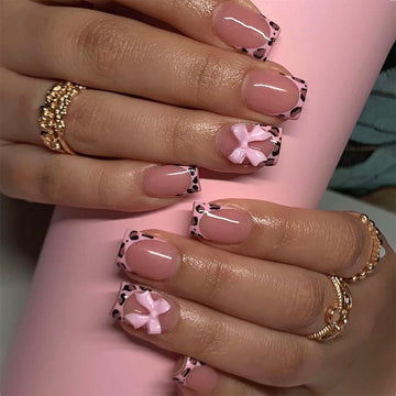 No.F225 Pink Leopard Print Fingernails Patch 24pcs/Set