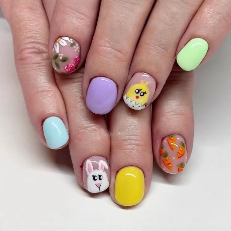 No.ET37 Colorful Rabbits Fingernails Patch 24pcs/Set