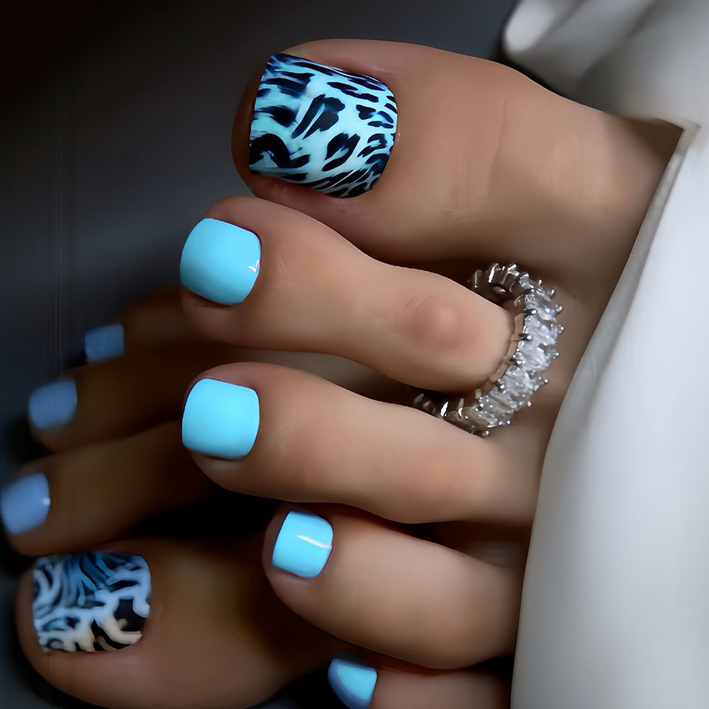No.747 Blue Leopard Print Toenails Patch 24pcs/Set
