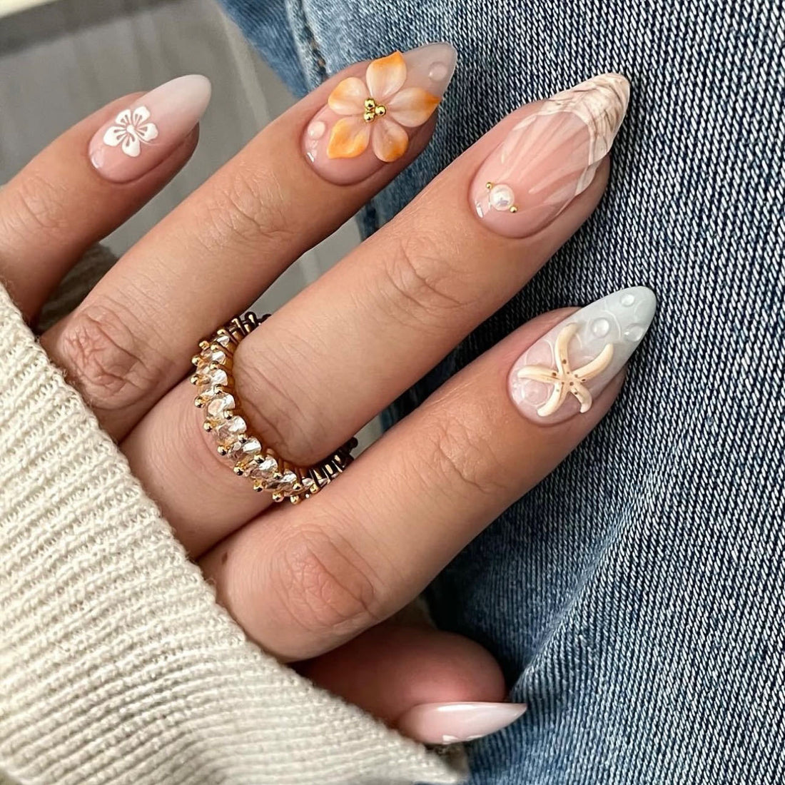 No.BH13 Flower Starfish Fingernails Patch 24pcs/Set