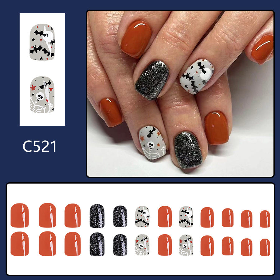 No.AW27 Halloween Bat Skull Star Fingernails Patch 24pcs/Set