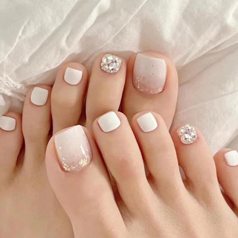 White Wearable Glitter Patch Toenail 24pcs/Set