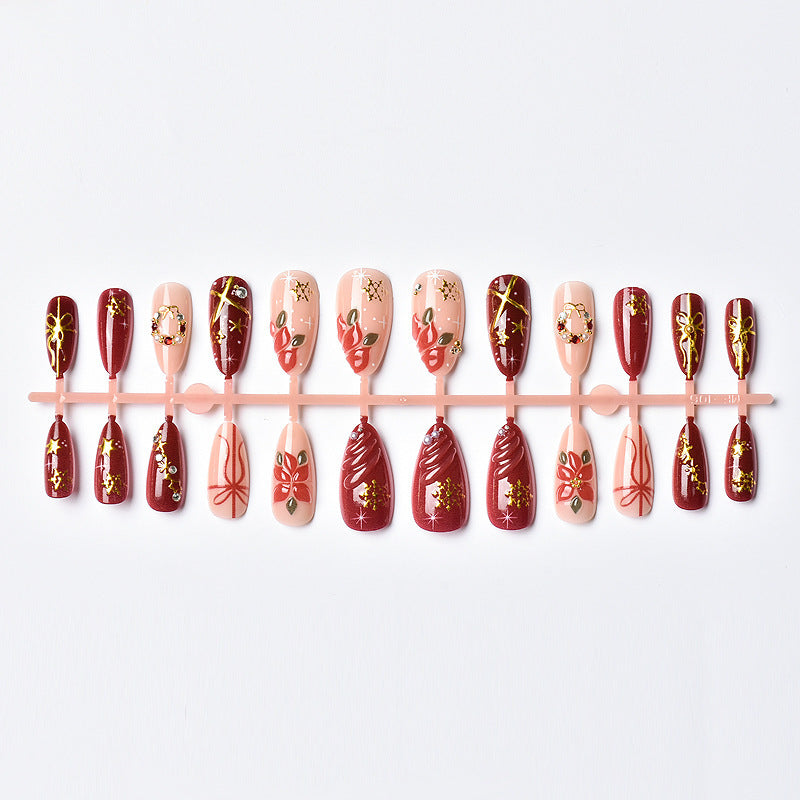 No.CM118 Christmas Red Flower Fingernails Patch 24pcs/Set