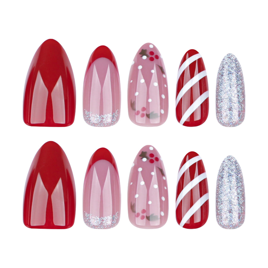 No.CM48 Christmas Red Candy Stripes Fingernails Patch 24pcs/Set