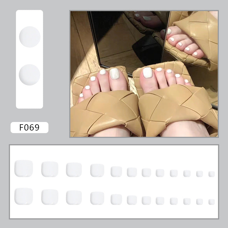 No.140 White Glossy Press On Toenails 24pcs/Set