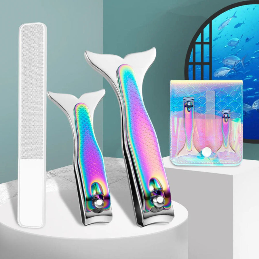 No.NAC11 3pcs Stainless Steel Nail Clippers Set Colorful Mermaid Shape Nail Clippers