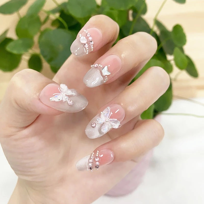 No.FP13 10pcs Pink Handmade Press-On Fingernails