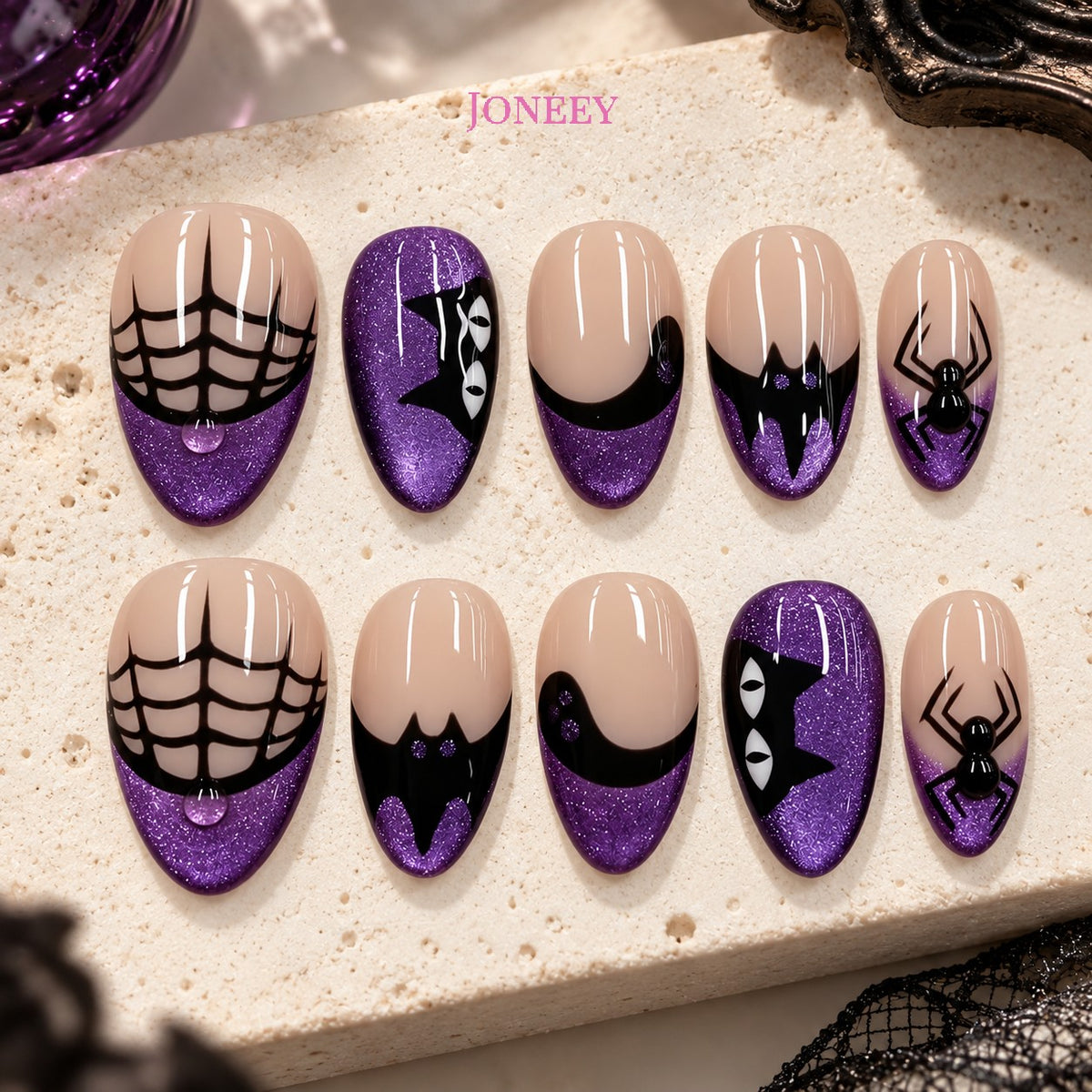 No.AW208 Purple Cat's Eye Halloween Fingernails Patch 24pcs/Set