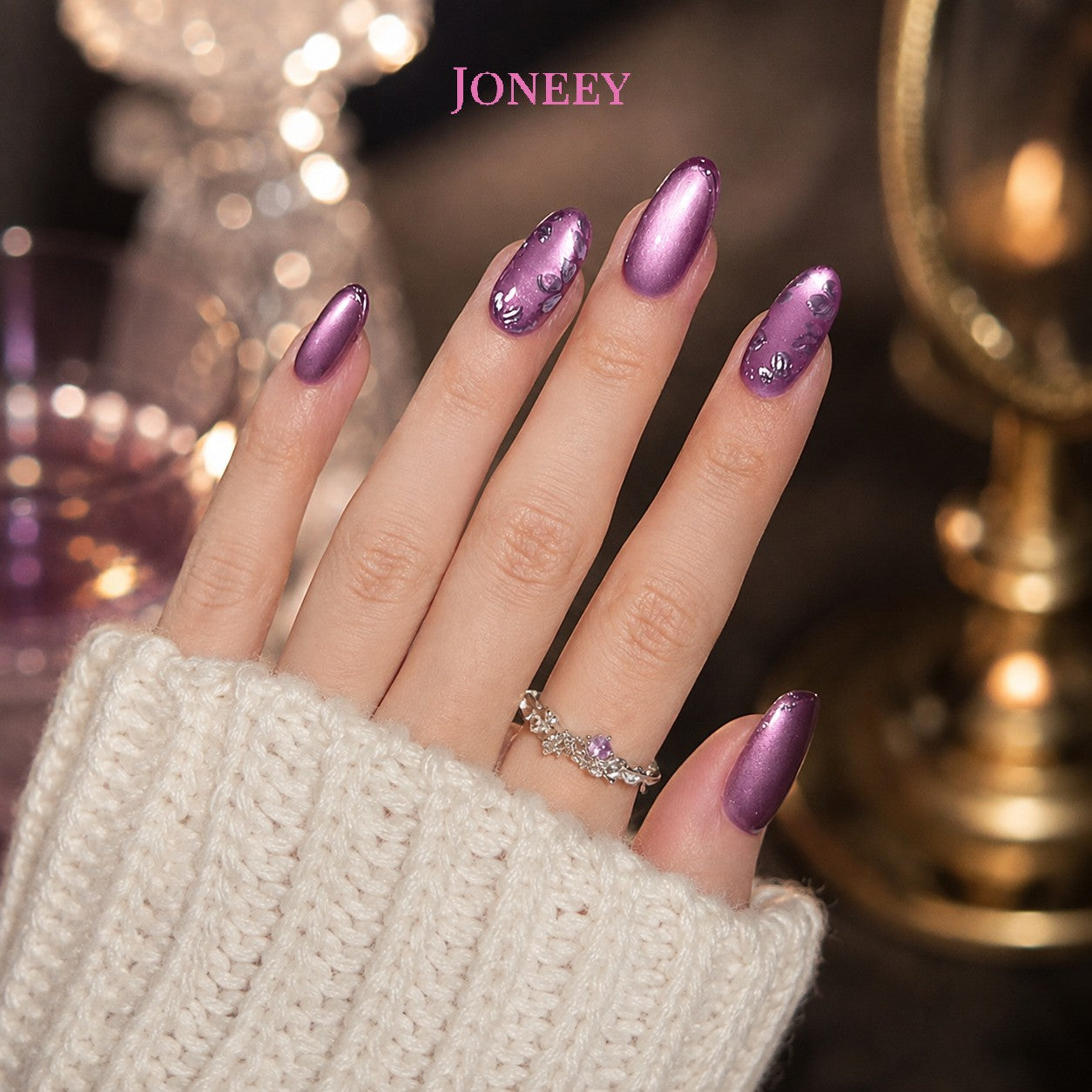 No.F598 Purple Cat's Eye Fingernails Patch 24pcs/Set