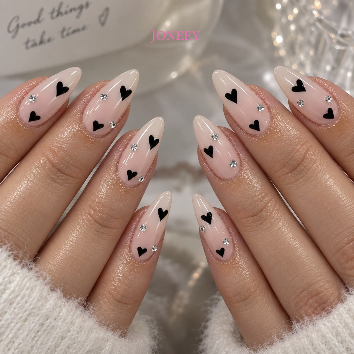 No.VN55 Black Love Fingernails Patch 24pcs/Set