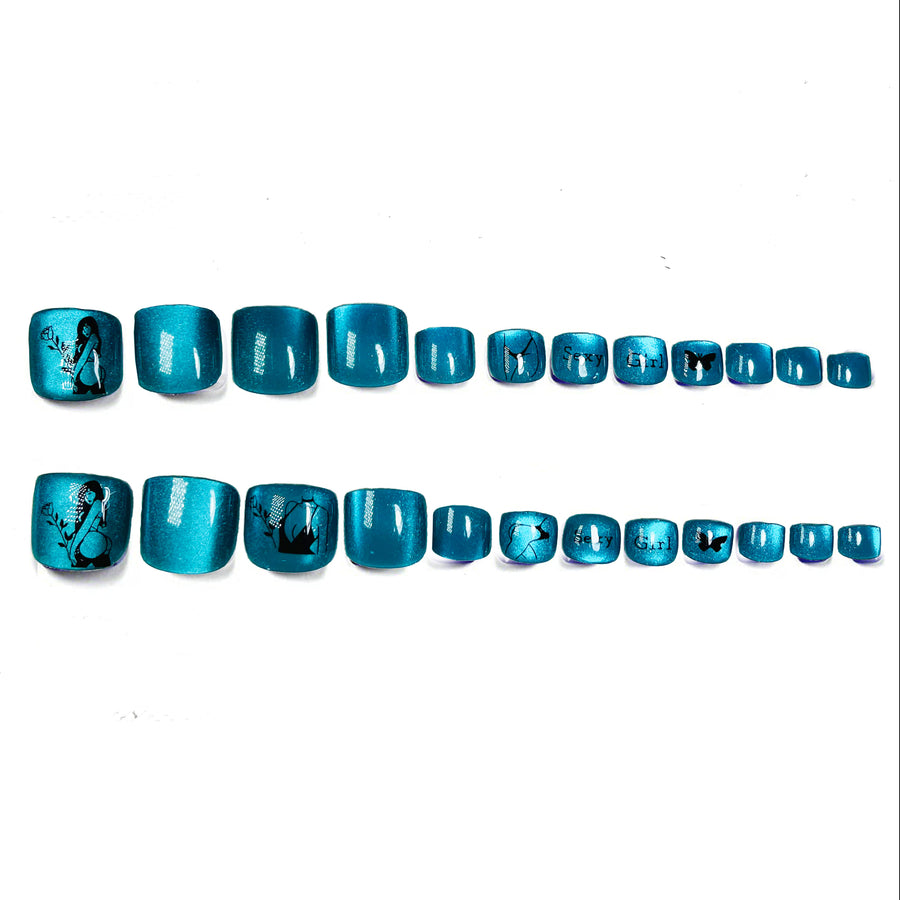 No.DT1 Sexy Blue Cat's Eye Toenails Patch 24pcs/Set