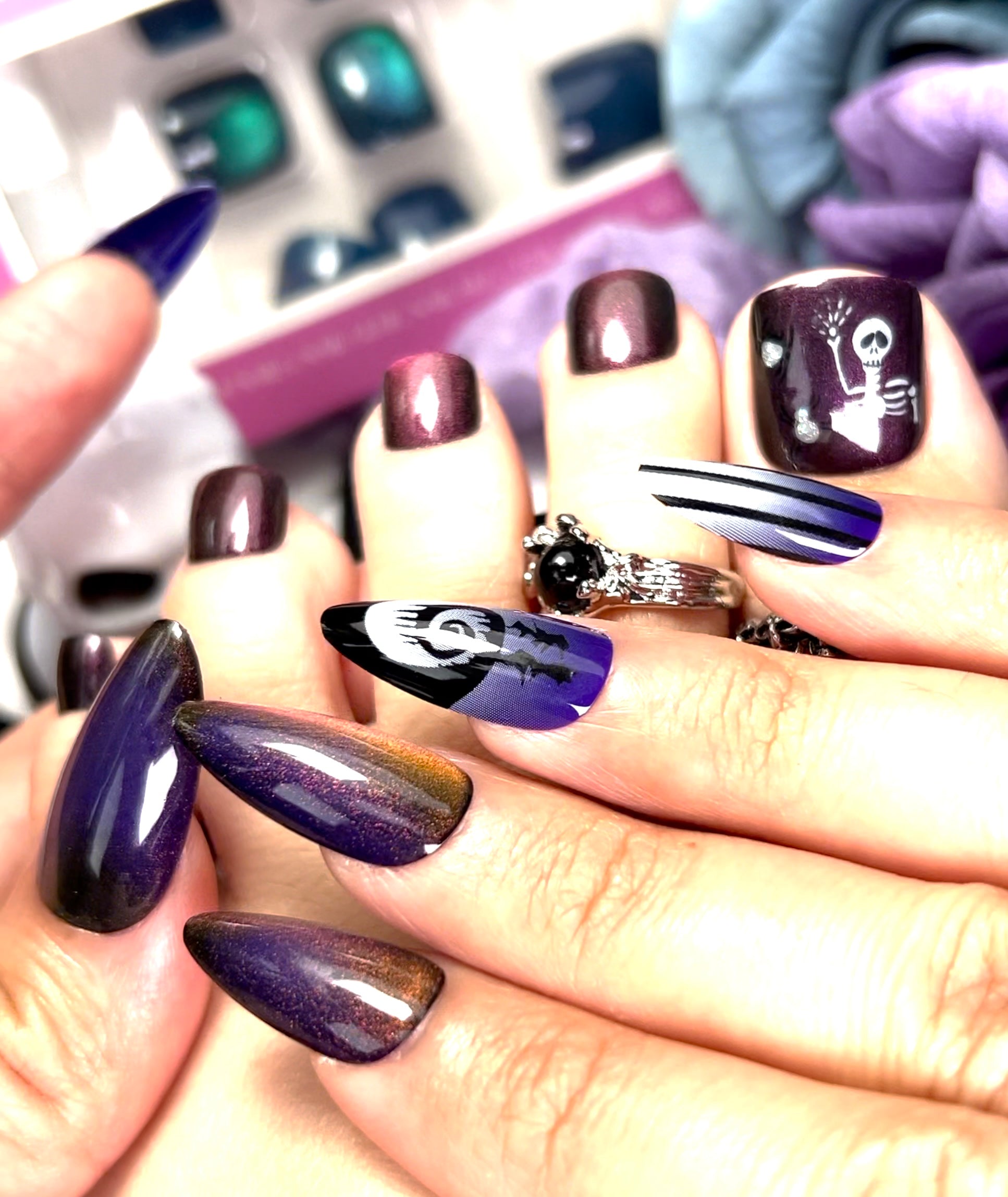 No.PSN172 Halloween Purple Cat's Eye Hand & Toe Pair Set-48pcs