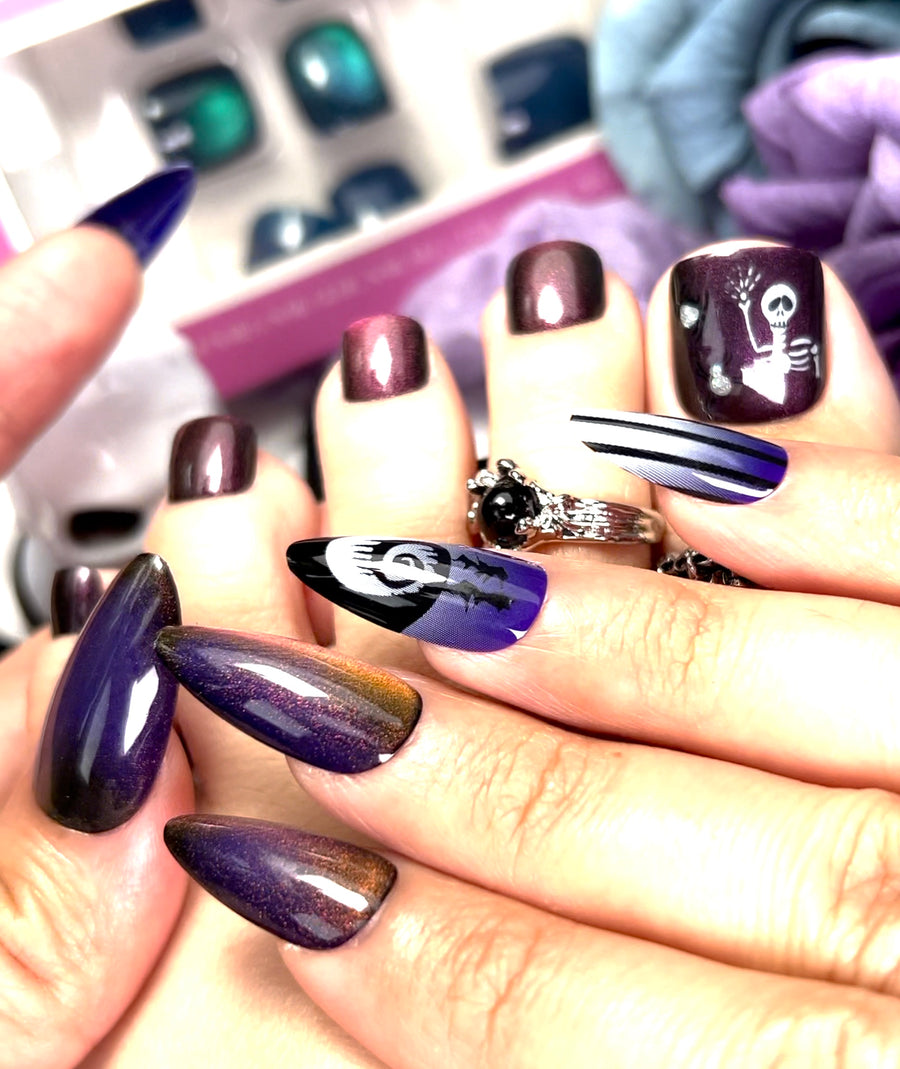 No.PSN172 Halloween Purple Cat's Eye Hand & Toe Pair Set-48pcs