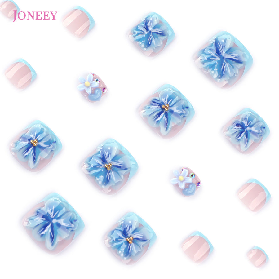 No.569 Blue Flower Toenails Patch 24pcs/Set