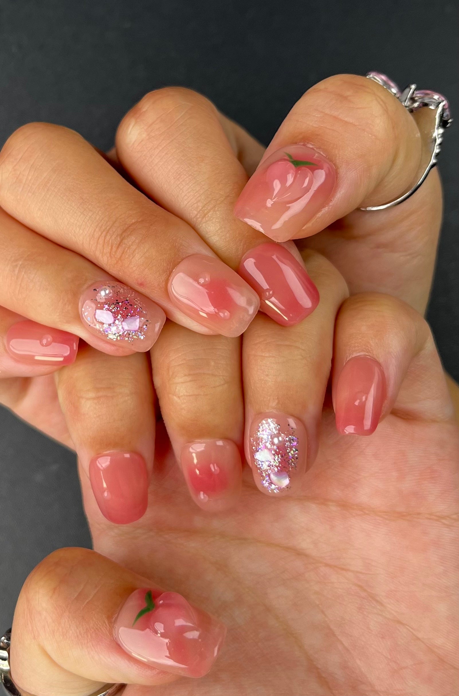 No.FP31 Cute Peach Hand Made Fingernails 10pcs