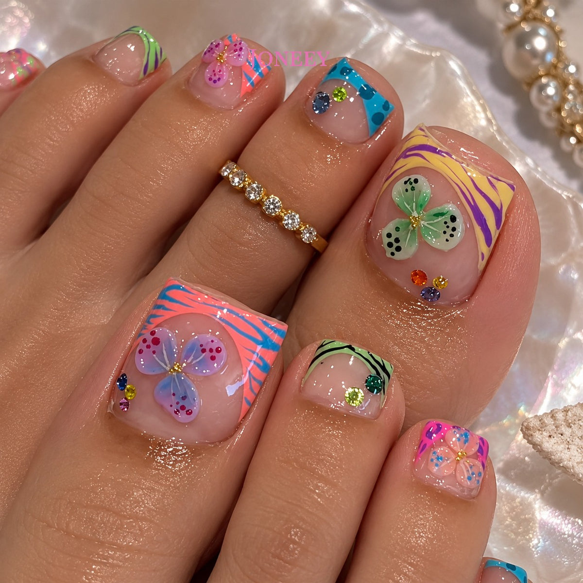 No.570 Colored Flowers Toenails Patch 24pcs/Set