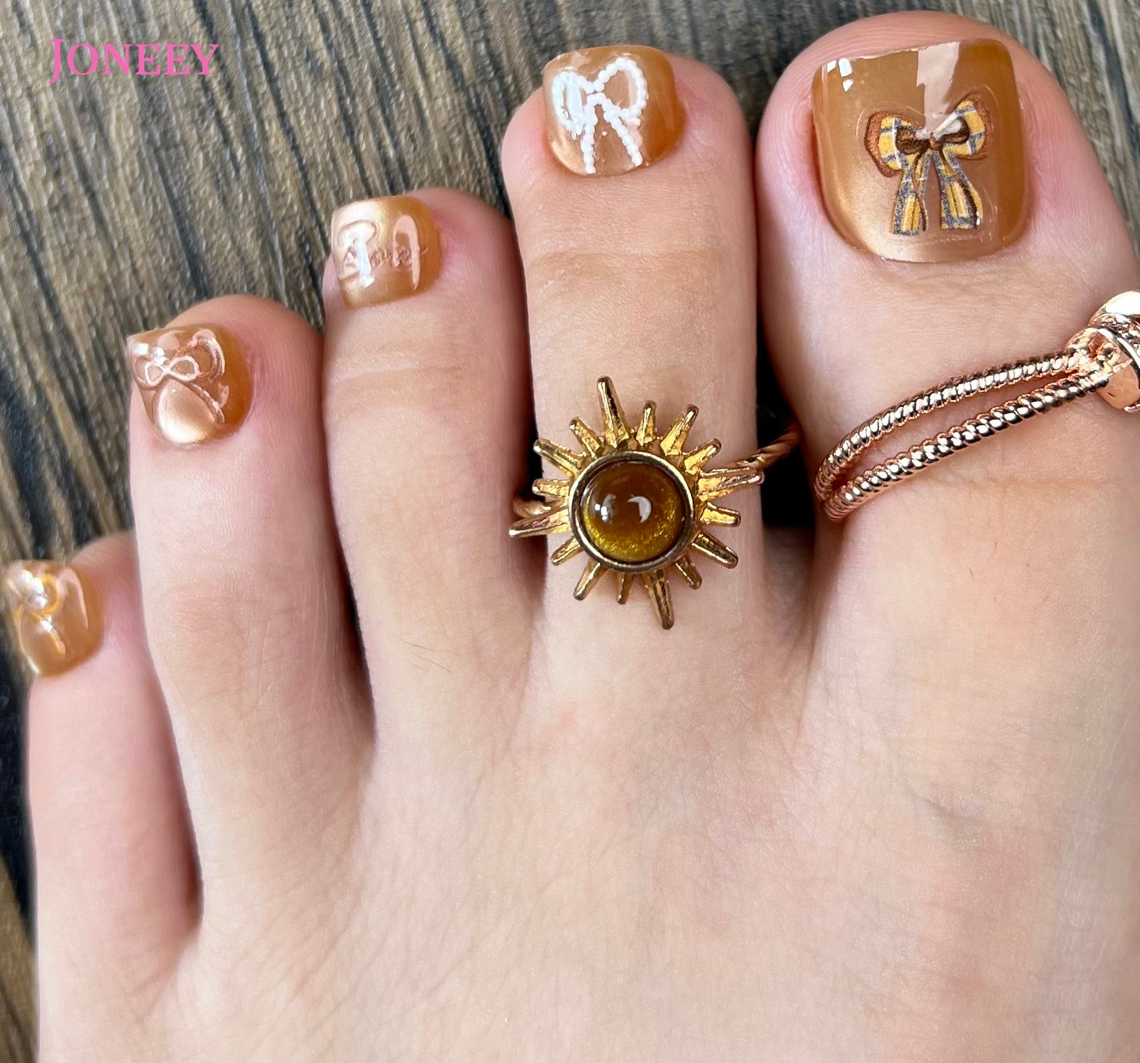 No.PSN124 Brown Bow Cat's Eye Hand & Toe Pair Set-48pcs