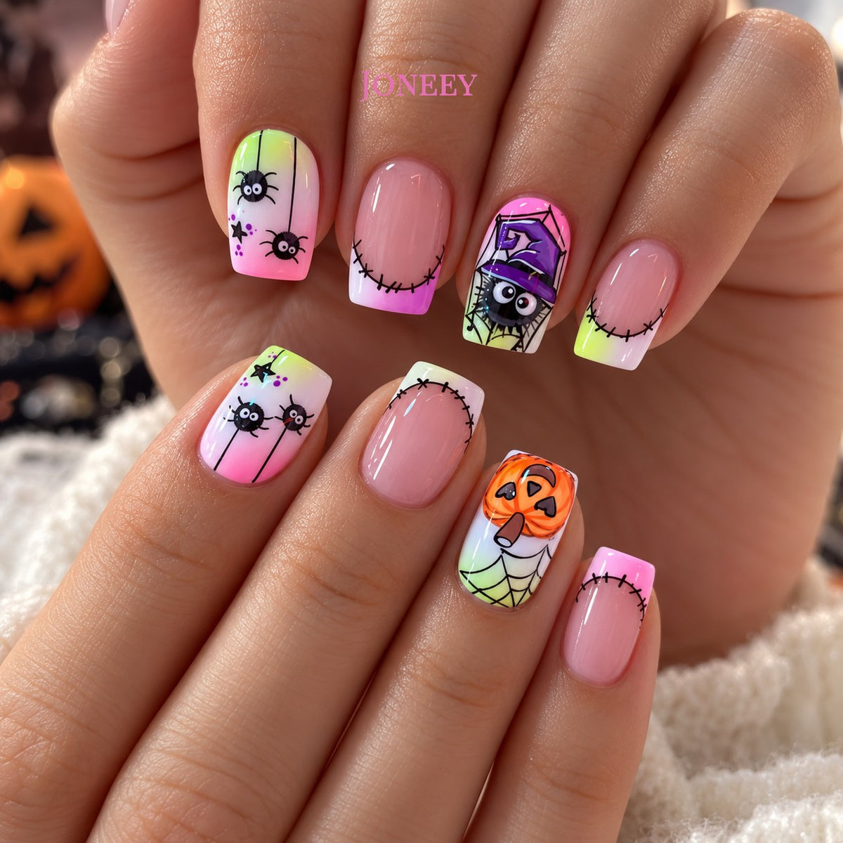 No.AW83 Halloween Pumpkin Spider Fingernails Patch 24pcs/Set