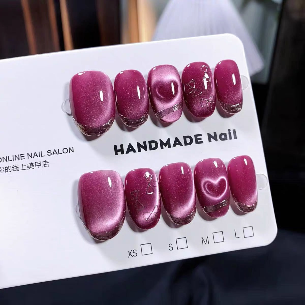 No.FP48 Love Cat's Eye Hand Made Fingernails 10pcs