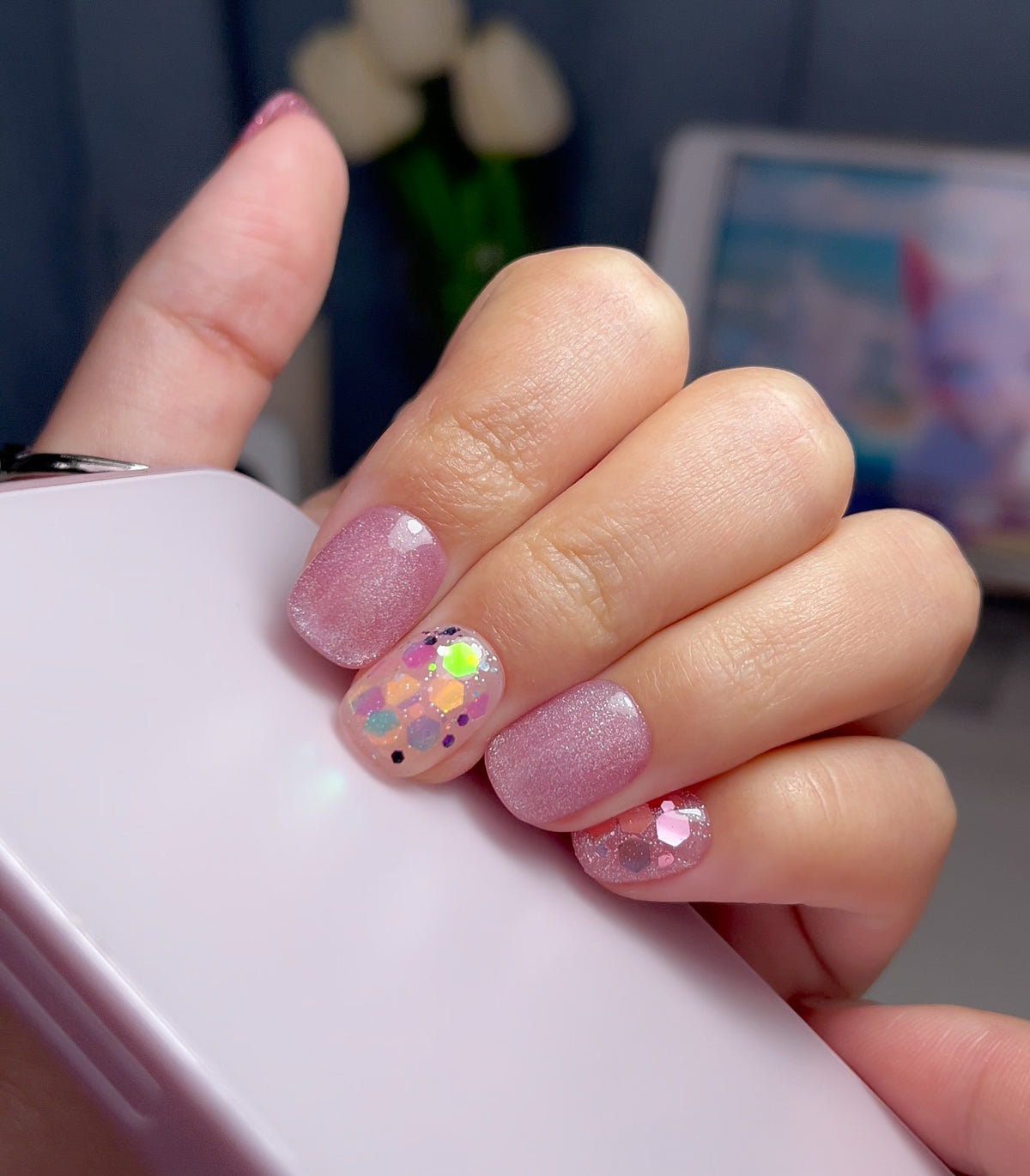 No.FP23 10pcs Pink Cat's Eye Fingernails