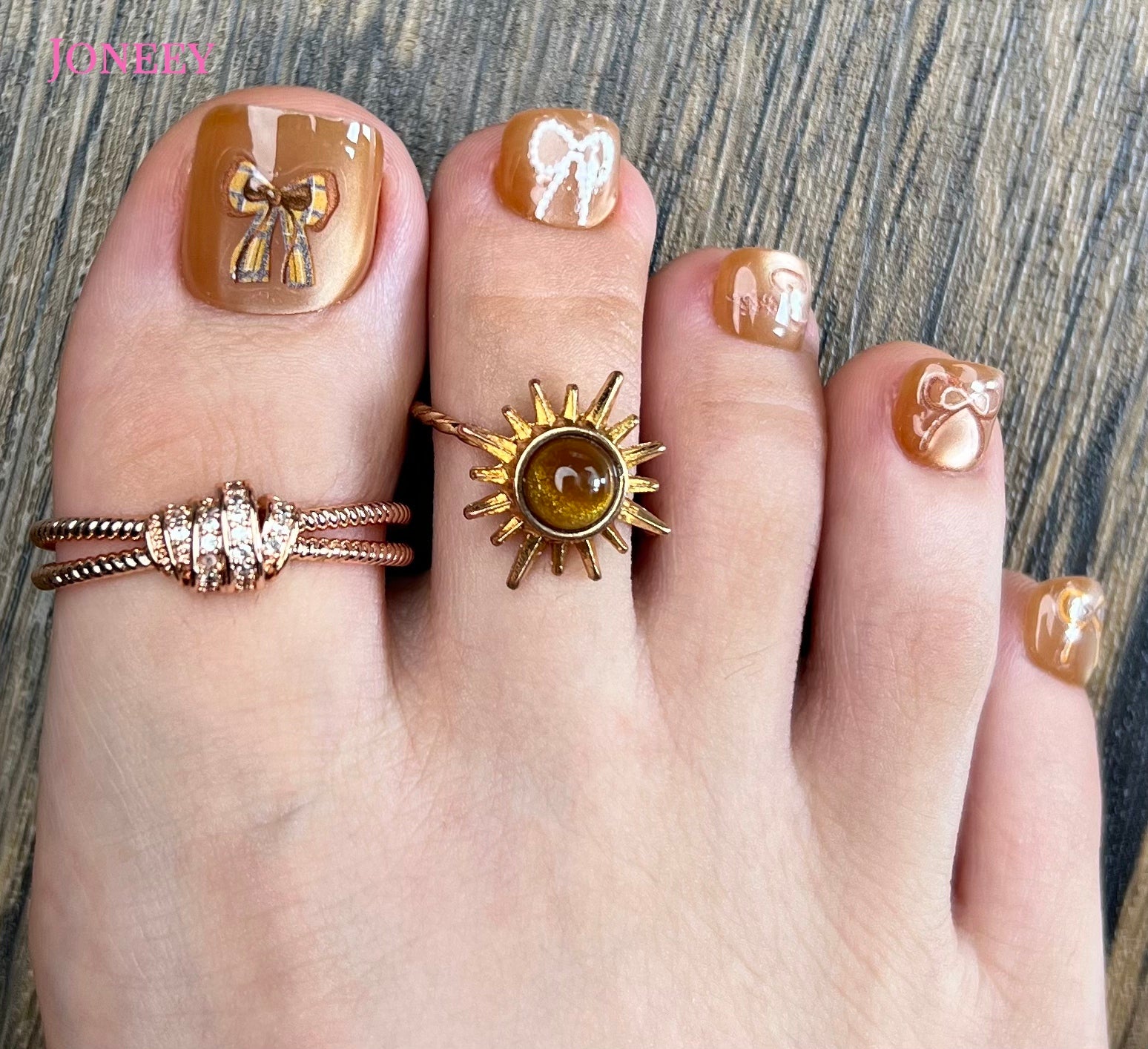 No.PSN124 Brown Bow Cat's Eye Hand & Toe Pair Set-48pcs