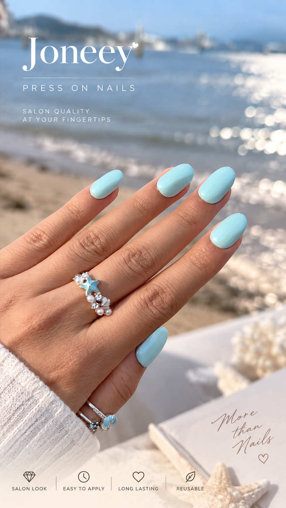 No.FP51 Tiffany Blue Hand Made Fingernails 10pcs