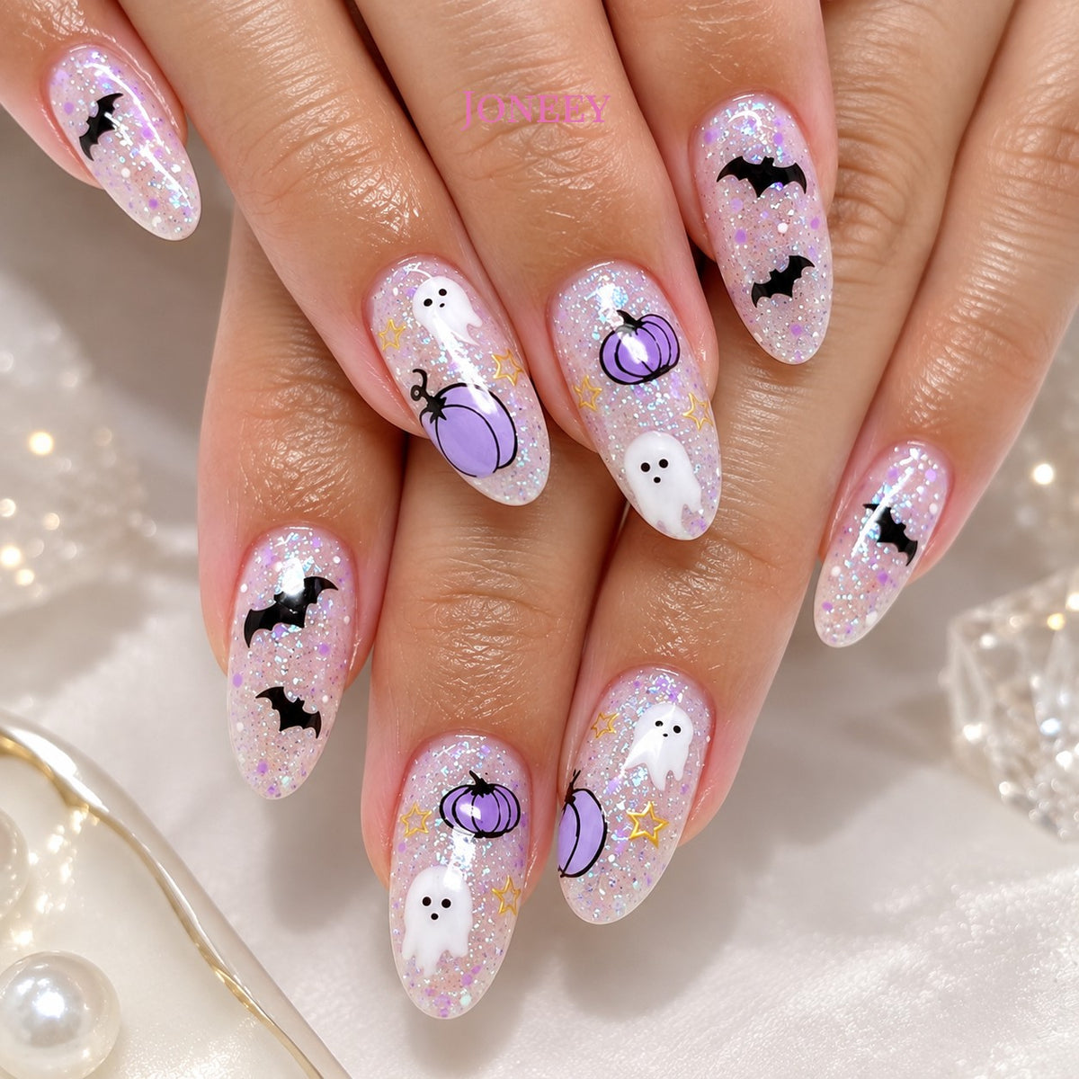 No.AW153 Halloween Pumpkin Bat Fingernails Patch 24pcs/Set