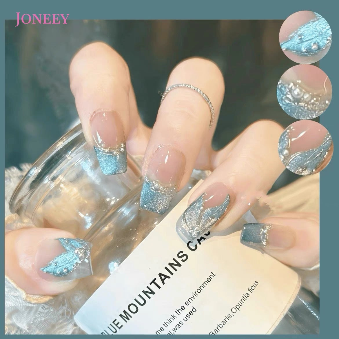 No.FP46 Blue Cat's Eye Hand Made Fingernails 10pcs