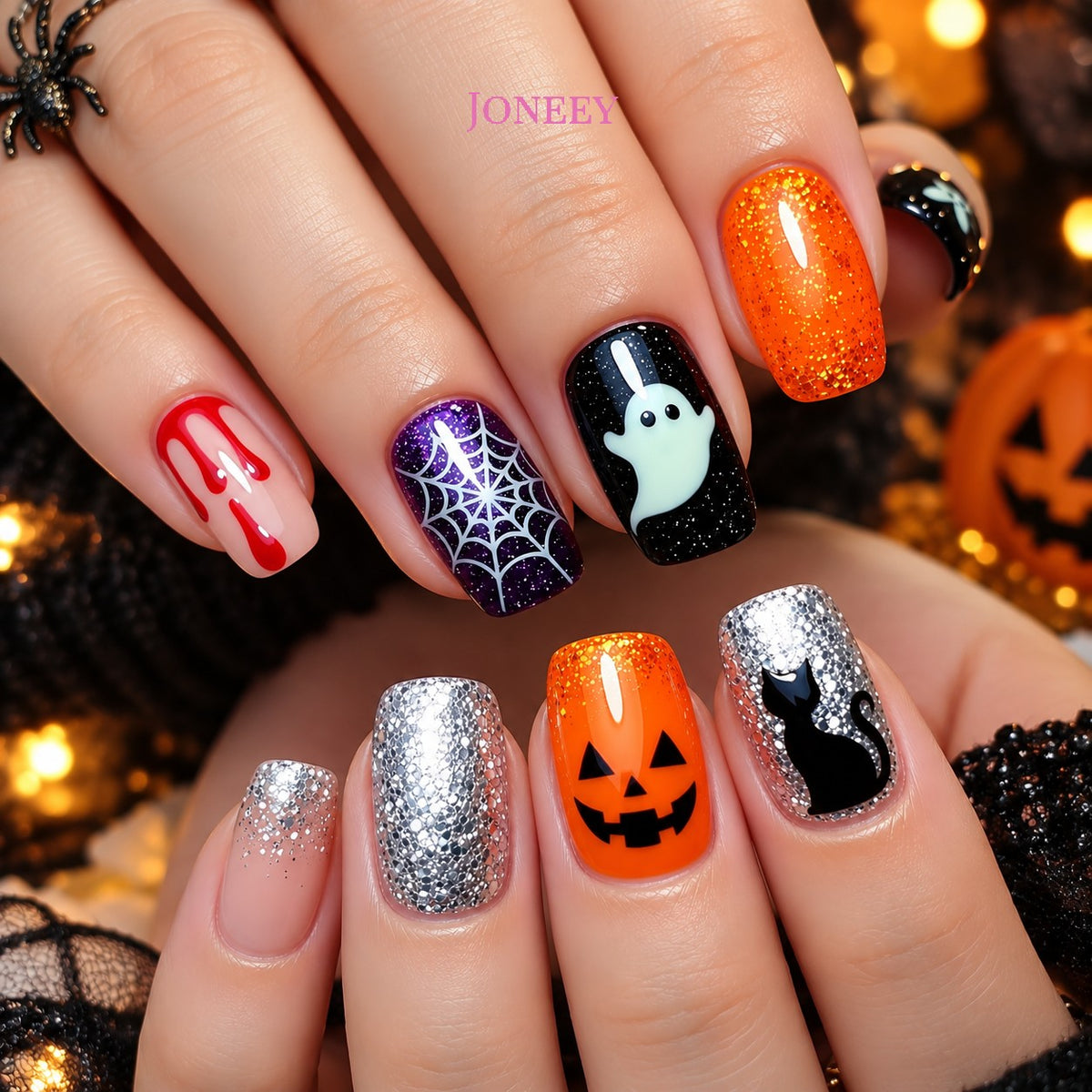 No.AW205 Halloween Pumpkin Dark Fingernails Patch 24pcs/Set