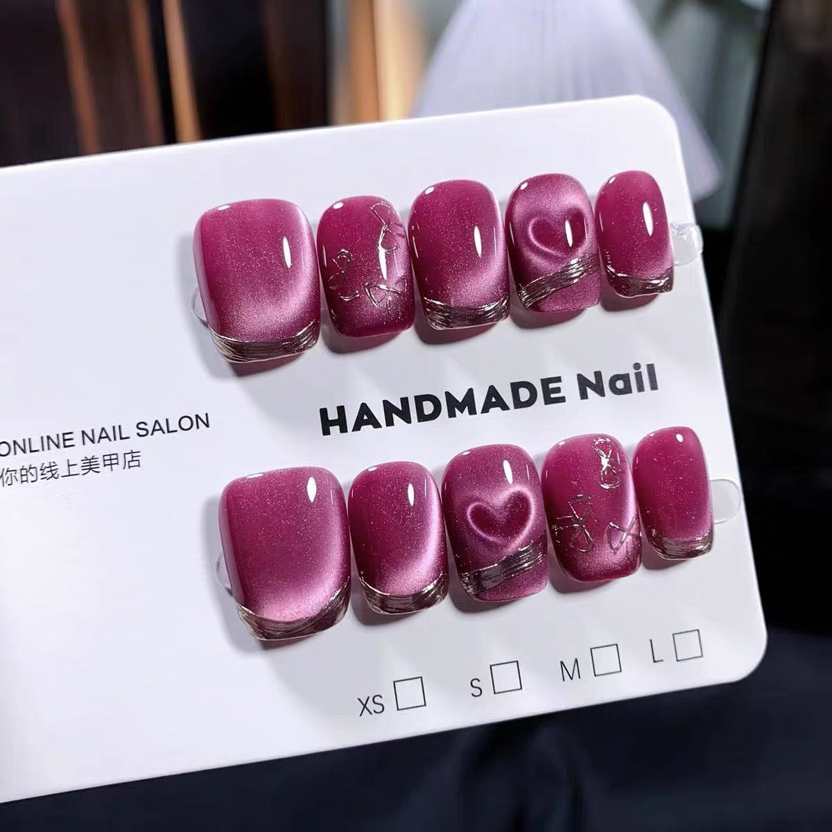 No.FP48 Love Cat's Eye Hand Made Fingernails 10pcs