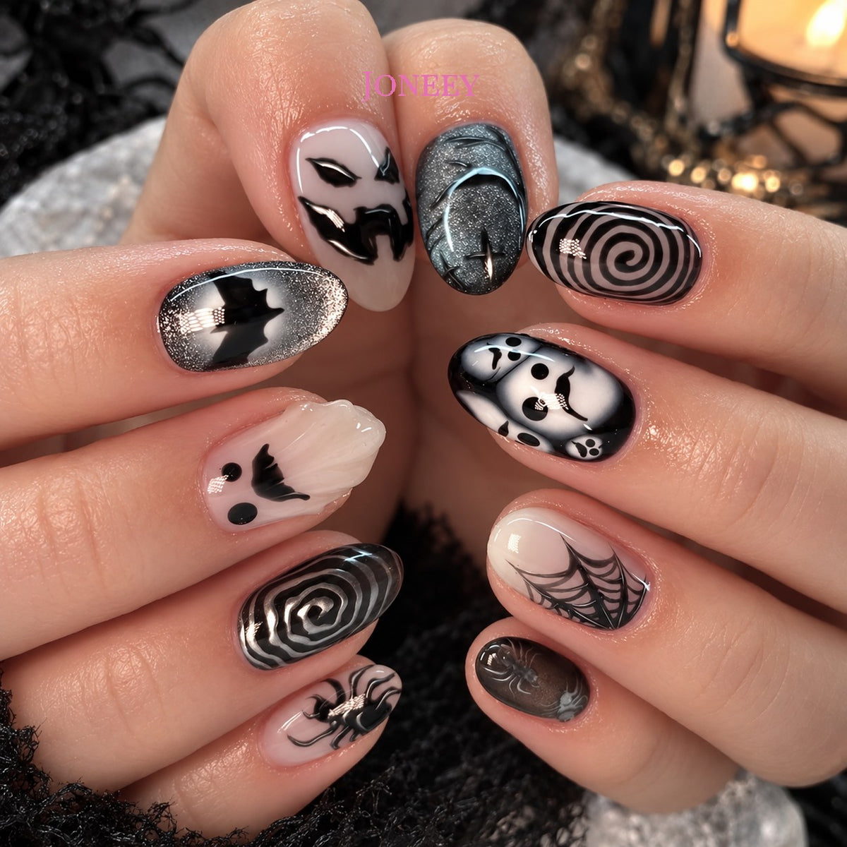 No.AW211 Halloween Black Cat's Eye Fingernails Patch 24pcs/Set