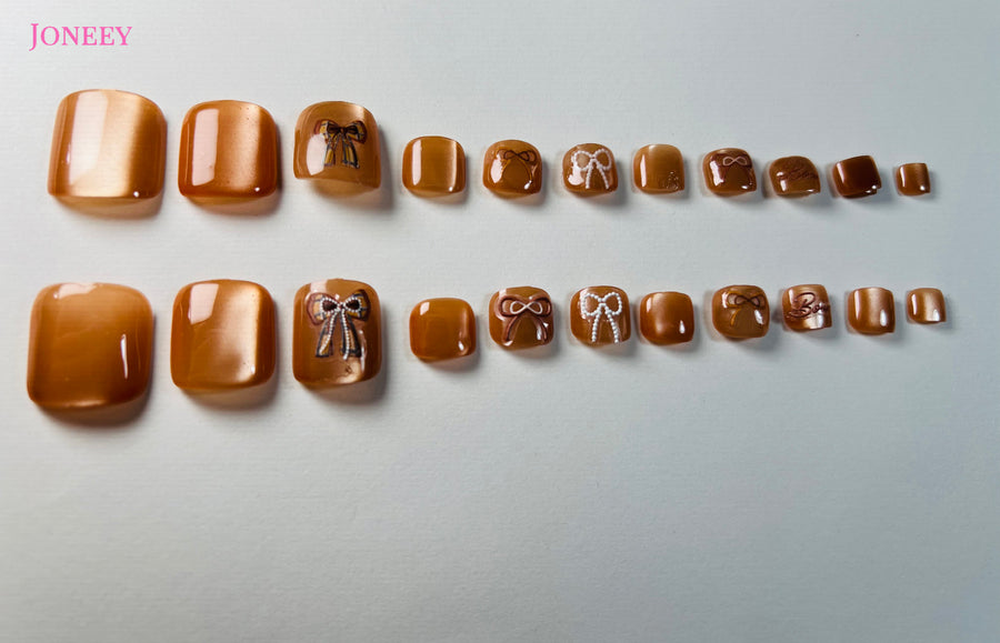 No.DT15 Brown Bow Cat‘s Eye Toenails Patch 24pcs/Set