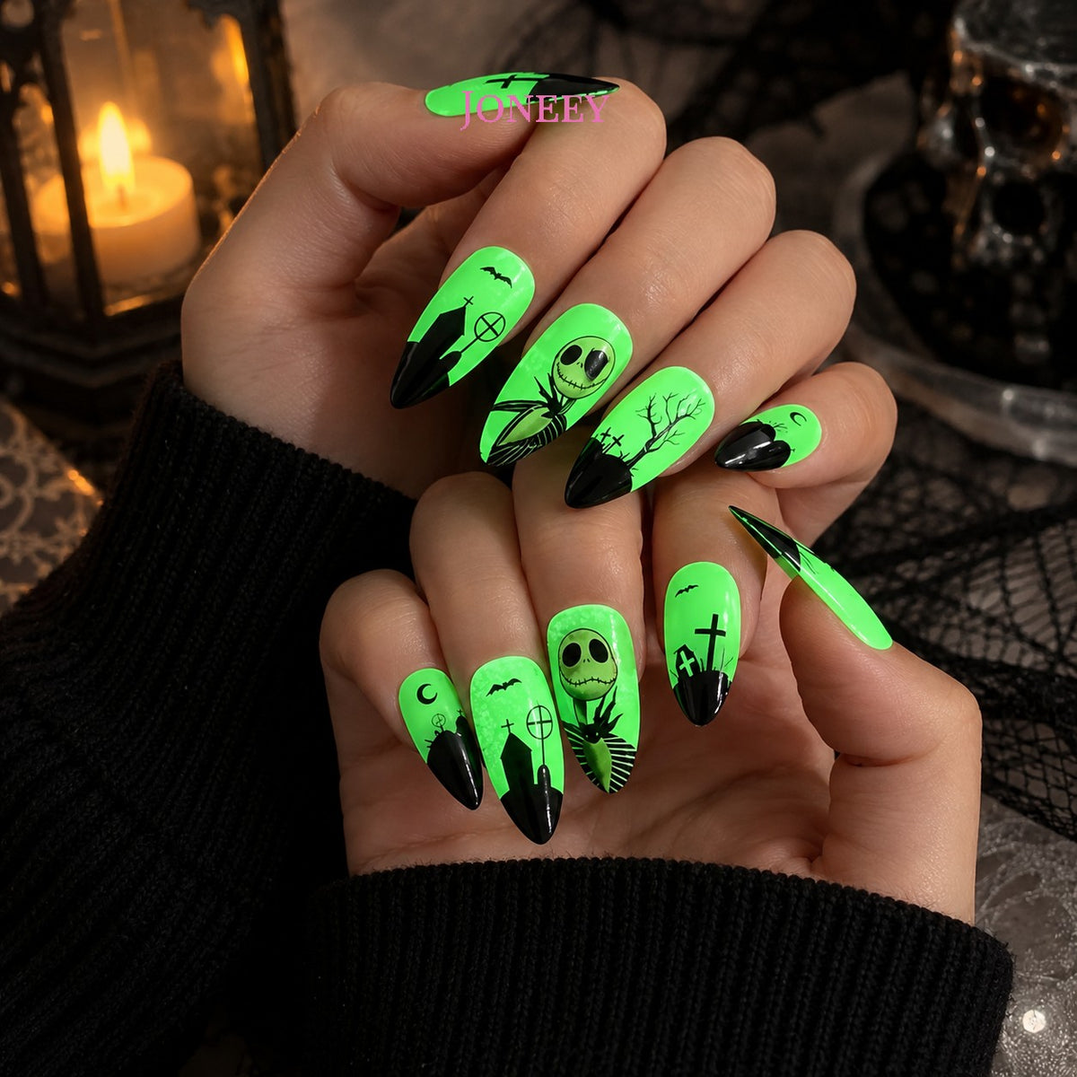 No.AW178 Halloween Green Cat‘s Eye Fingernails Patch 24pcs/Set