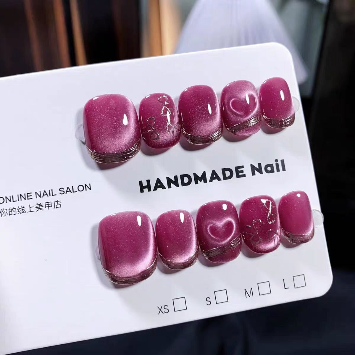 No.FP48 Love Cat's Eye Hand Made Fingernails 10pcs
