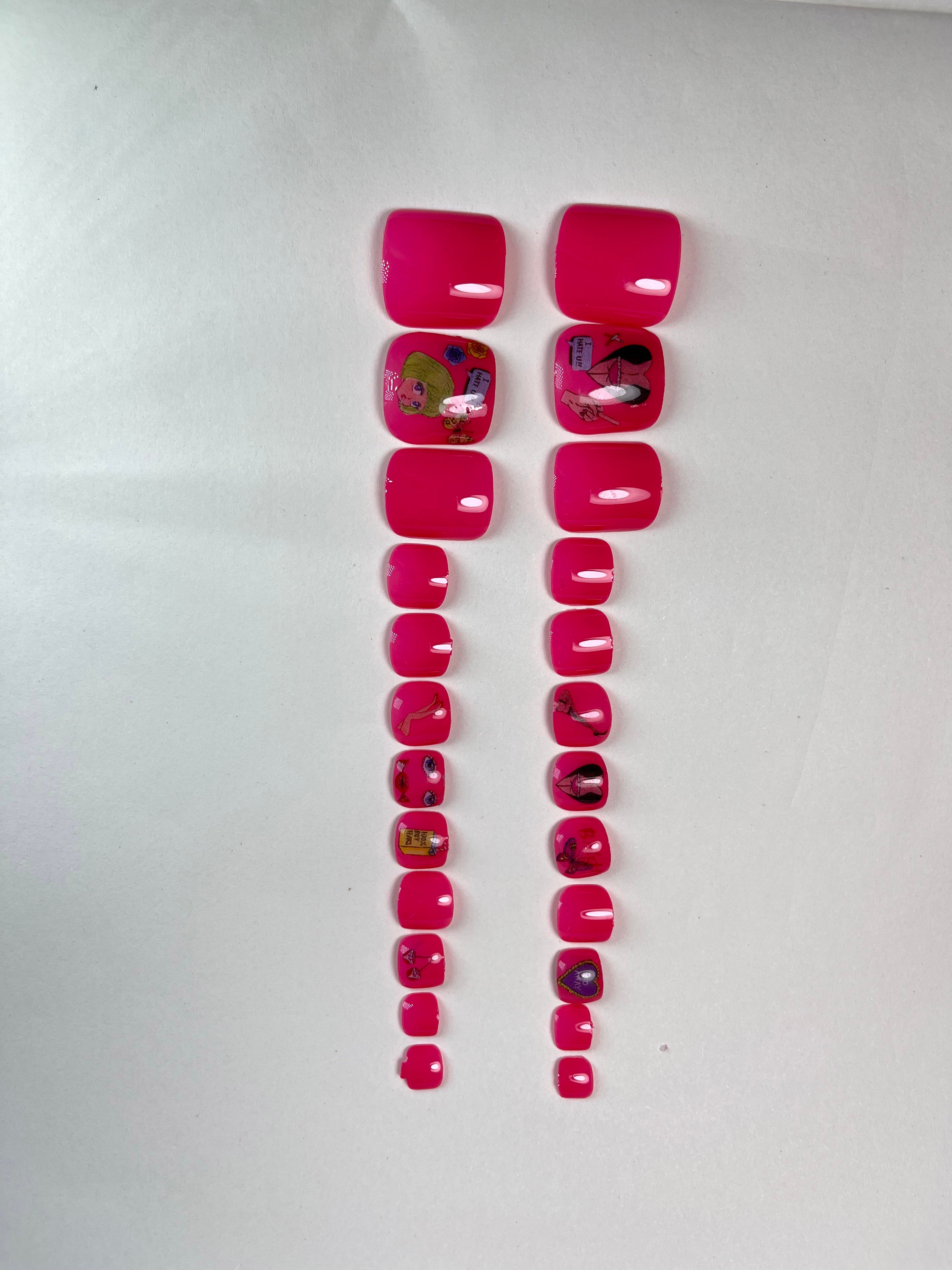 No.DT5 Cute Rose Red Toenails Patch 24pcs/Set