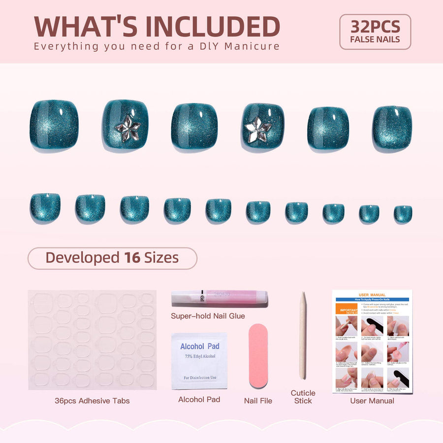 No.464 Blue Cat's Eye Toenails Patch 32pcs/Set