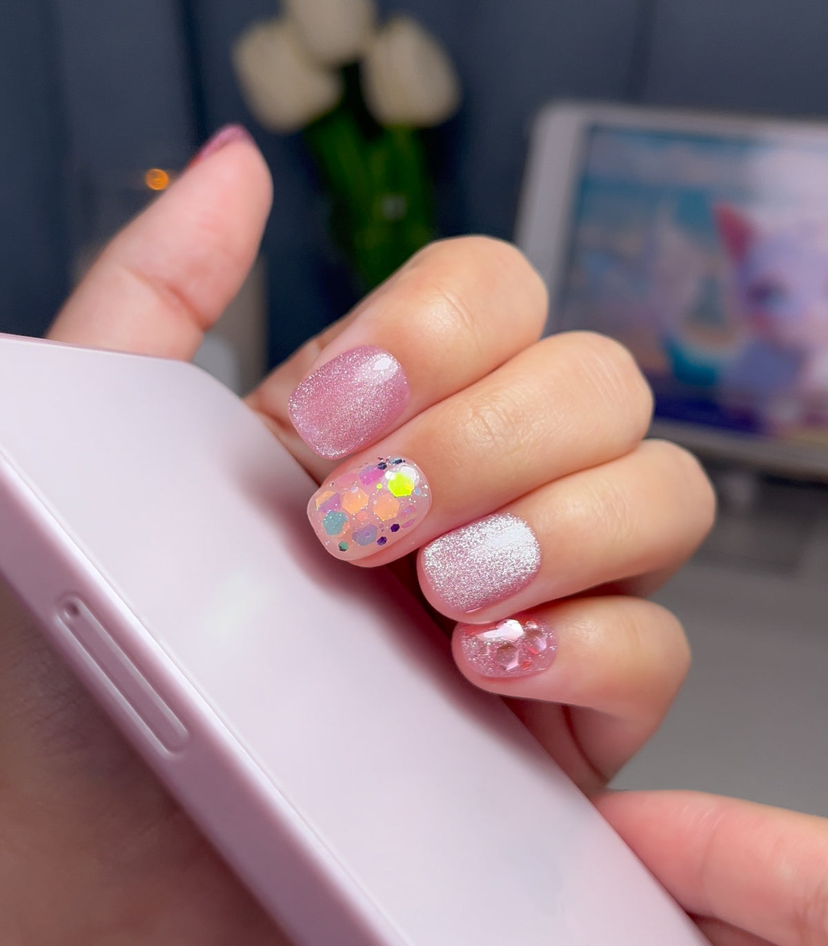 No.FP23 10pcs Pink Cat's Eye Fingernails